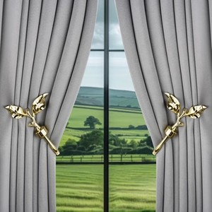 European Style Curtain <b>Wall</b> <b>Hooks</b> <b>Gold</b> Stainless Steel Leaf Design For Drapes And Curtains - Product Image 2
