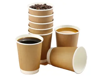 定制批发单/双/波纹壁热饮牛皮纸咖啡杯包装带盖托盘