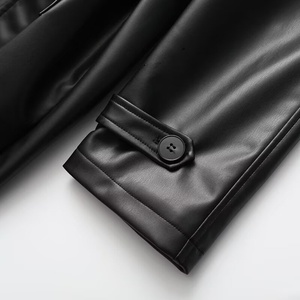Veste longue coupe-vent en PU pour femme, style simple et élégant, double boutonnage, revers polyvalents, ceinture ample, collection automne 2025 - Product Image 6