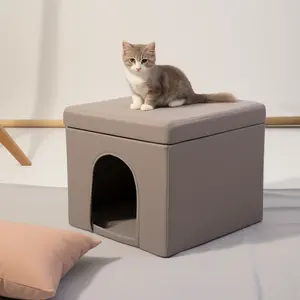 บ้านแมวนุ่มเต็นท์ที่นอนสัตว์เลี้ยงในร่มตะกร้านอนด้านล่างกันลื่นพับเก็บได้บ้านแมวออตโตมัน