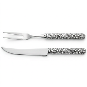 Juego de cuchillo y tenedor para carne clásico, plateado, con diseño de mango de vid, apto para lavavajillas, para decoración de mesas de boda. - Product Image 1