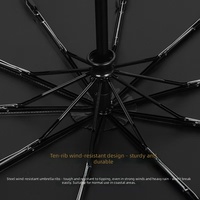 Parapluie automatique à dix baleines triplement pliable, auvent en caoutchouc noir professionnel, protection solaire et pluie toutes saisons