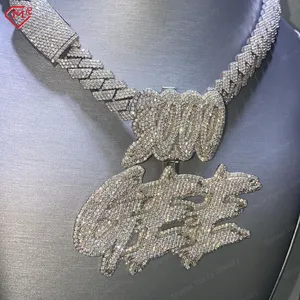 Hiphop Custom Moissanite Pendant Chain 925 Silver White Gold Iced Out Custom Letter Pendant VVS Moissanite Pendant
