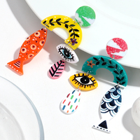 Anting-anting pesta hiperbola personalisasi kreatif, bentuk geometris tidak beraturan, motif bunga, tetesan air, ikan, anting-anting akrilik custom