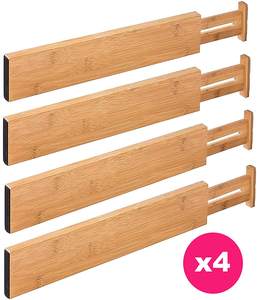 Divisores de Cajones de Bambú para Cocina - Paquete de 4 Organizadores de Cajones Expandibles para Cocina, Dormitorio, Baño y Oficina - Product Image 1