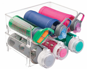 Kitchen storage cabinet, each shelf can hold 3 containers,2 pieces, transparent plastic stackable vertical water bottle holder