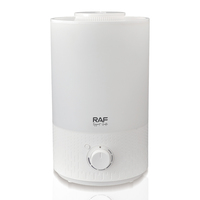 Humidificador RAF R.12003, 3.0L, 27W, 110 a 230V, Niebla de 360 Grados, Ajuste Infinito de Humedad, Cuerpo de PP, Blanco, Uso en Hogar/Oficina/Dormitorio