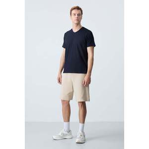 Shorts pour homme en coton beige, épais, doux, texturé, coupe standard, basique - 81275 - Beige - Product Image 2