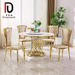 Mesa de comedor de boda con Base metálica de acero inoxidable dorado redondo superior de MDF blanco para Banquete de eventos - Product Image 5