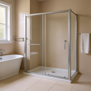 Cabine de douche coulissante simple 60L x 72H avec cadre chromé et verre trempé 6mm, design contemporain - Product Image 2