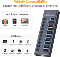 Hub USB 3.0 à 10 ports avec prise en charge multi-appareils 2.4A à charge rapide PD pour ordinateurs et ordinateurs portables