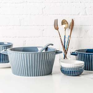 Zuppa di ciotola di ceramica grande ciotola di insalata ciotola di <span class=keywords><strong>popcorn</strong></span> nordico con maniglia - Product Image 2