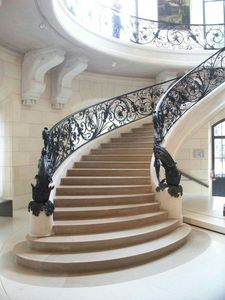 Escalier en marbre naturel Tanlong, escalier courbé intérieur, garde-corps en <span class=keywords><strong>fer</strong></span> <span class=keywords><strong>forgé</strong></span> - Product Image 5