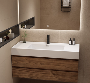 <span class=keywords><strong>Meuble</strong></span>-lavabo <span class=keywords><strong>de</strong></span> <span class=keywords><strong>salle</strong></span> <span class=keywords><strong>de</strong></span> <span class=keywords><strong>bain</strong></span> intégré moderne <span class=keywords><strong>haut</strong></span> <span class=keywords><strong>de</strong></span> <span class=keywords><strong>gamme</strong></span> <span class=keywords><strong>de</strong></span> couleur noyer avec miroir intelligent LED et lavabo - Product Image 2