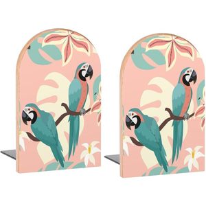 Sujetalibros de madera con hojas de loros de moda tropical, 1 par de tapones decorativos para libros para estantes, habitación, hogar, oficina, 5x3,1 pulgadas - Product Image 3