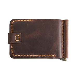 Coffee Genuine Leather Moneyclip Wallet Credit Card Holder Vintage Retro Cowhide Leather Money Clip Minimalist Wallets for Men - Product Image 5