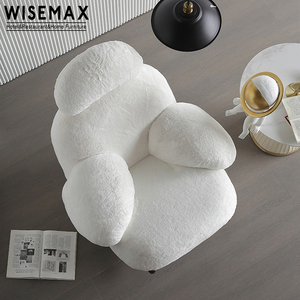 WISEMAX – mobilier de salon nordique en tissu blanc, <span class=keywords><strong>fauteuil</strong></span> de loisirs en <span class=keywords><strong>fourrure</strong></span>, base métallique pivotante, chaise de salon - Product Image 3
