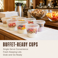 Contenants en PP translucide givré pour buffets de petit-déjeuner d'hôtel, gobelets individuels, prêts à servir et rapides à préparer