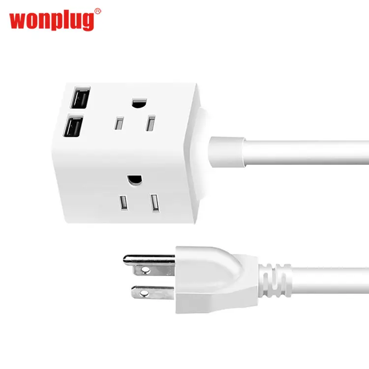 USA America hot us ac USB power strip with cord cube outlet extension board cube power strip 4 outlet socket with 2 usb ports