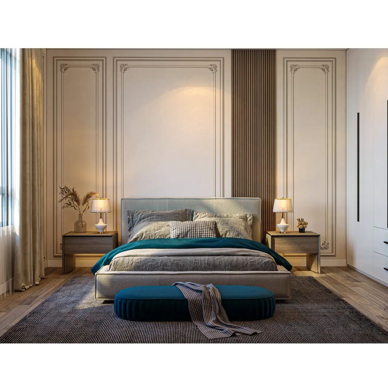 Mobilier moderne de luxe pour hôtel, chambre à coucher, lit et bois étoilés pour projets commerciaux ou utilisation en appartement