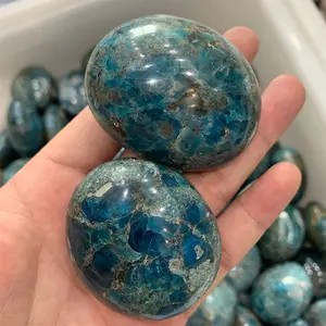 Factory Wholesale Price Natural Blue Apatite Tumbled Stone Crystal Palm Apatite Stone For Sale