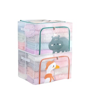 Wholesale large capacity 66L 80L 110L steel frame transparent PVC clothes quilt storage box wardrobe clothes storage organizer