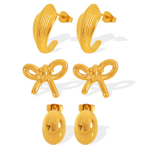 Pendientes de botón con forma de mariposa dorada, forma de C, geométricos, joyería de moda para mujer, regalo - Product Image 5