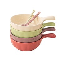 Bol de cuisson en céramique crème style Ins, compatible micro-ondes, avec poignée, design moderne et minimaliste, pour nouilles escargot, nouilles instantanées, salades et riz
