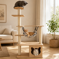 Grand arbre à chat 158 cm, structure d'escalade multi-niveaux pour chat, poteau à gratter en sisal, hamac, grotte en forme de tête de chat, contreplaqué