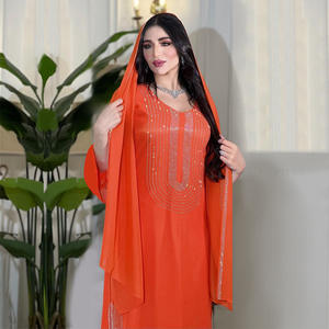 迪拜圆领女围巾水钻钻石派对Abaya Aaress穆斯林Hilbab Abaya迪拜土耳其穆斯林时尚头巾连衣裙 - Product Image 2