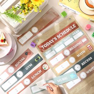 Burlap Daily Schedule Pocket Chart 14 Pockets Reusable Cards Time Management Classroom <b>Decor</b> Farmhouse - Product Image 5