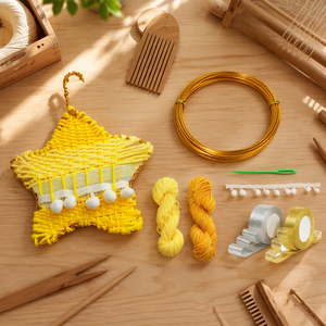 Jouet DIY pour enfants, créez votre propre mini métier à tisser en forme d'étoile, ensemble de tissage manuel, ornement suspendu en forme d'étoile, fil arc-en-ciel, jouet artisanal fait main - Product Image 2