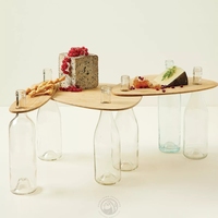Table portable en bambou pour bouteille de vin, plateau de service pour bouteille de vin, plateau pour fromage, en-cas et pique-nique en plein air