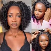Peluca de media cabeza de cabello humano virgen brasileño rizado, calidad SDD, con cordón ajustable, sin pegamento, peines seguros, compacta, para mujeres afroamericanas.