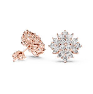 Delicate <b>Rose</b> <b>Gold</b> Nakshatra Diamond Flower <b>Stud</b> <b>Earrings</b> Classic Jewelry For Modern Women From India - Product Image 1