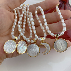 Nouveau produit, accessoires européens et américains, pendentif en <span class=keywords><strong>nacre</strong></span> naturelle Santa Maria Guadalupe, collier en perles d'eau douce pour femmes - Product Image 3
