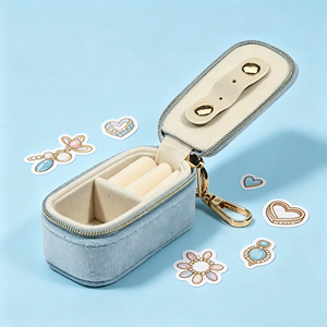 Portable Velvet Jewelry Case Rectangle Zipper Closure Pink Blue Simple Storage <b>Box</b> for Rings <b>Earrings</b> Accessories - Product Image 3