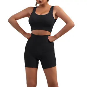 CUSTOM Ribbed Yoga Set Gym Shorts Workout Tops For Women Yoga Clothes Fitness Leggings Gym Set RIBBED Yoga Sets