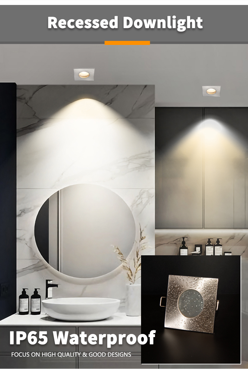 Square Waterproof Gu10 Recessed Ceiling Downlight 83x83mm Size