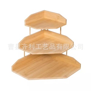 Organisateur de bureau d'angle en bois massif à trois niveaux, étagère de rangement autoportante polygonale pour l'organisation du bureau - Product Image 3