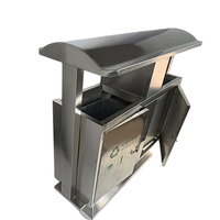 Poubelle industrielle sur mesure en métal de grande taille pour les déchets de rue, poubelle en acier inoxydable avec cendrier, lattes en bois, poubelle