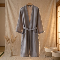 Peignoir, vêtements d'intérieur, pyjama et chemise de nuit unisexe en pur coton éponge respirant, motif nid d'abeille, pour l'hiver et l'été, modèle long