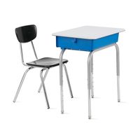 Ensemble Chaise et Bureau Scolaire Moderne en Métal Réglable avec Boîte à Livres, Table d'Étude Standard Blanche, Mobilier Durable pour Étudiants en Classe