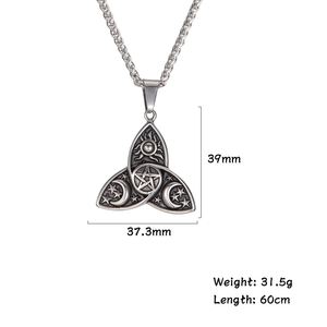 Colliers à chaîne en acier inoxydable inaltérable avec pendentifs Wicca Soleil Étoile Lune pour Hommes, Bijoux Viking avec Zircon Principal pour Mariages - Product Image 3