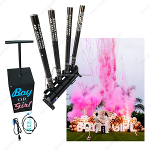 빨간 버튼 TNT 성별 색종이 가루 대포 기계 <span class=keywords><strong>DMX</strong></span> 원격 제어 <span class=keywords><strong>4</strong></span> 홀 전자 대포 발사기 바 파티 소품 공개 - Product Image 1
