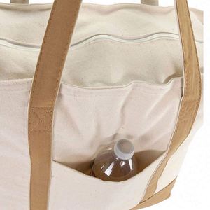 Sac de shopping en coton avec logo imprimé personnalisé, sac fourre-tout en toile recyclée vierge avec poche et fermeture éclair - Product Image 3