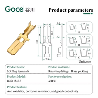 Gocel DJ6118-6.3 Connecteur à sertir rapide mâle à lame 6,3 mm en laiton étamé à barillet ouvert pour l'automobile OEM