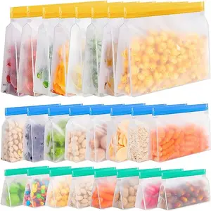 Reusable Freezer PEVA Dishwasher Safe Reusable Ziplock Bags Leakproof Reusable Food Storage Bags