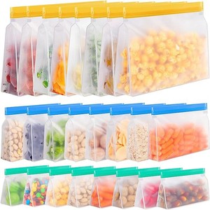 Reusable Freezer PEVA Dishwasher Safe Reusable Ziplock Bags Leakproof Reusable Food Storage Bags