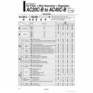 การรวมกันของลม AC30C-03-V1-B ชิ้นส่วนนิวเมติก SMC - Product Image 1